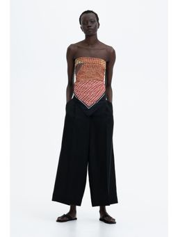 H&M - Women Black Ankle-Length Linen-Blend Trousers