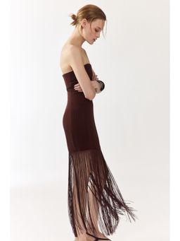 H&M - Women Brown Fringed Bandeau Dress