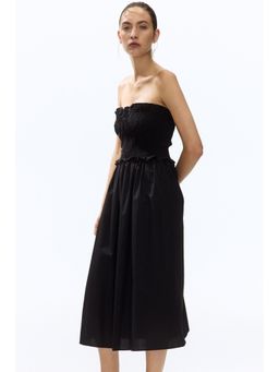 H&M - Women Black Smocked-Bodice Bandeau Dress