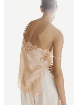 H&M - Women Beige Lace-Trimmed Jacquard-Weave Top