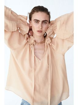 H&M - Women Beige Frill-Collared Blouse