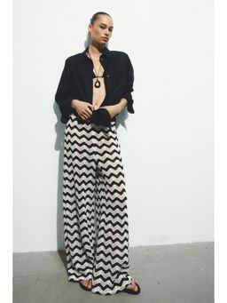 H&M - Women Black Wide Textured-Knit Trousers