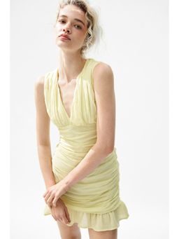 H&M - Women Yellow Draped Chiffon Dress