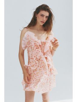 H&M - Women Pink Flounce-Trimmed Strappy Dress