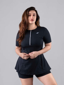 Keepfit - Women Black Padded Plus Size Swimwear Frock Style Top with Boyshorts