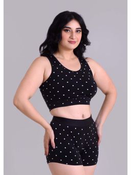 Keepfit - Black Polka Print Swimwear Crop Top and Full Coverage Shorts