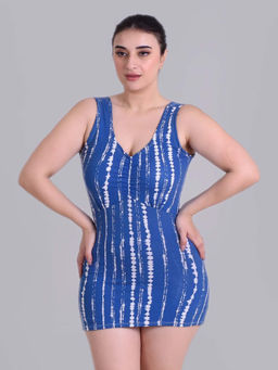 Keepfit - Women Blue Printed Swimwear Top with Boyshorts