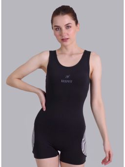 Keepfit - Women Black and Silver Colour Blocked Bodysuit