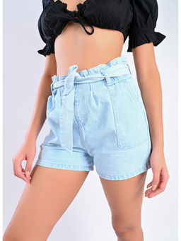 FREAKINS - Blue Paperbag Belted Bermuda Denim Shorts