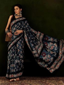 Sindh Fashion - Grey Printed Saree With Unstitch Blouse