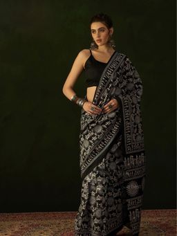 Sindh Fashion - Mandala Black Print Saree with Unstitched Blouse