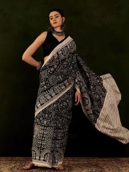 Sindh Fashion - Worli Print Black Saree with Unstitched Blouse