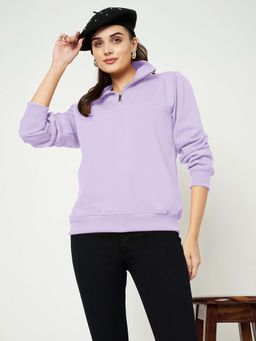 BRINNS - Women Lavender Solid High Neck Sweatshirt