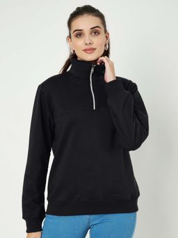 BRINNS - Women Black Solid High Neck Sweatshirt
