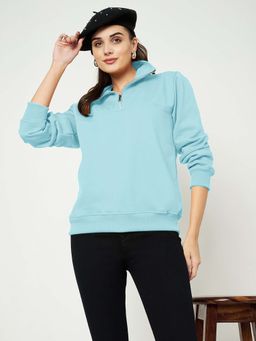 BRINNS - Women Turquoise Solid High Neck Sweatshirt