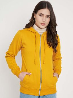 BRINNS - Women Mustard Hooded Fleece Front-Zip Hoodie