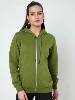 BRINNS - Women Olive Hooded Fleece Front-Zip Hoodie