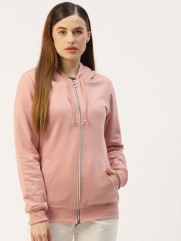 BRINNS - Women Peach Hooded Fleece Front-Zip Hoodie
