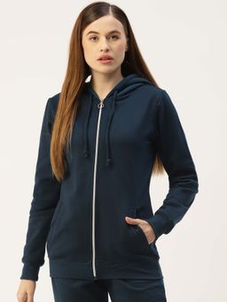 BRINNS - Women Teal Hooded Fleece Front-Zip Hoodie