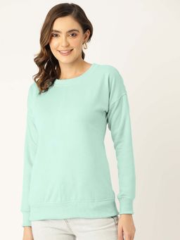 BRINNS - Women Mint Green Fleece Solid Sweatshirt