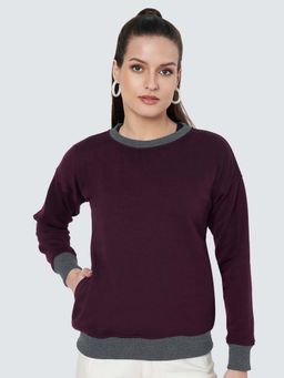 BRINNS - Women Burgundy and Grey Colorblock Sweatshirt