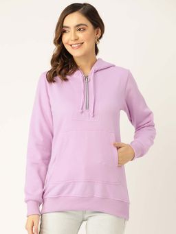 BRINNS - Women Lavender Long Sleeves Solid Pullover Hoodie