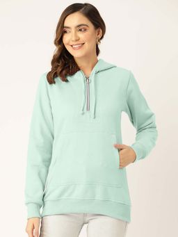 BRINNS - Women Mint Green Long Sleeves Solid Pullover Hoodie