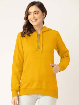 BRINNS - Women Mustard Long Sleeves Solid Pullover Hoodie