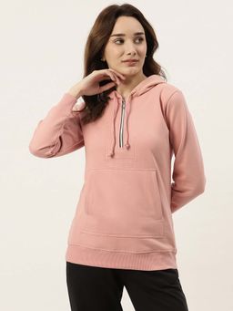 BRINNS - Women Peach Long Sleeves Solid Pullover Hoodie
