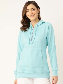 BRINNS - Women Turquoise Long Sleeves Solid Pullover Hoodie