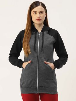 BRINNS - Women Grey Colorblock Front-Zip Hoodie