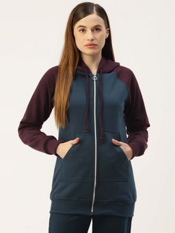 BRINNS - Women Teal Colorblock Front-Zip Hoodie