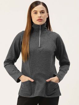 BRINNS - Women Charcoal High Neck Half Zipper Pullover Sweatshirt