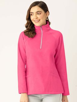 BRINNS - Women Magenta High Neck Half Zipper Pullover Sweatshirt