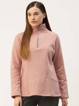 BRINNS - Women Peach High Neck Half Zipper Pullover Sweatshirt