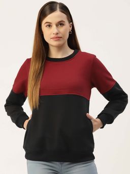 BRINNS - Women Black and Maroon Colorblock Pullover Sweatshirt