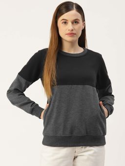BRINNS - Women Grey and Black Colorblock Pullover Sweatshirt
