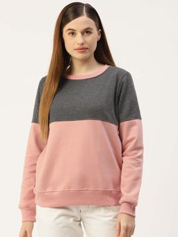 BRINNS - Women Peach and Grey Colorblock Pullover Sweatshirt