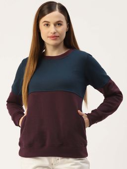 BRINNS - Women Burgundy and Teal Colorblock Pullover Sweatshirt