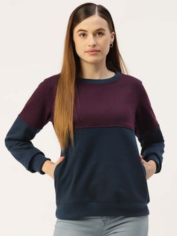 BRINNS - Women Teal and Wine Colorblock Pullover Sweatshirt