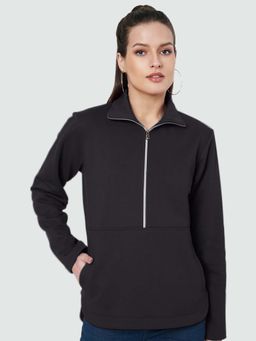 BRINNS - Women Black Solid Regular Fit Sweatshirt