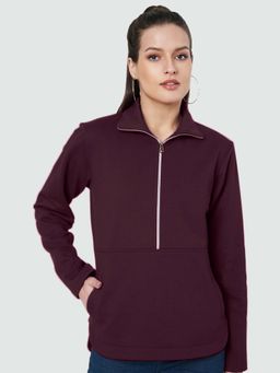 BRINNS - Women Burgundy Solid Regular Fit Sweatshirt