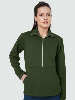BRINNS - Women Green Solid Regular Fit Sweatshirt
