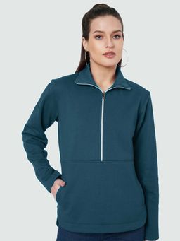BRINNS - Women Teal Solid Regular Fit Sweatshirt