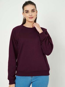BRINNS - Women Burgundy Round Neck Long Sleeves Sweatshirt