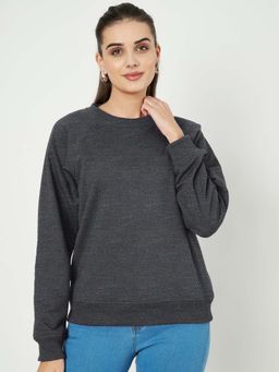 BRINNS - Women Charcoal Round Neck Long Sleeves Sweatshirt