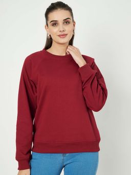 BRINNS - Women Maroon Round Neck Long Sleeves Sweatshirt