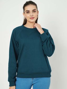 BRINNS - Women Teal Round Neck Long Sleeves Sweatshirt