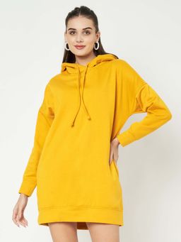 BRINNS - Women Mustard Solid Longline Pullover Hoodie