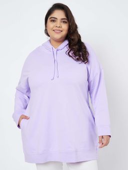 BRINNS - Women Lavender Plus Size Hooded Cotton Pullover Hoodie